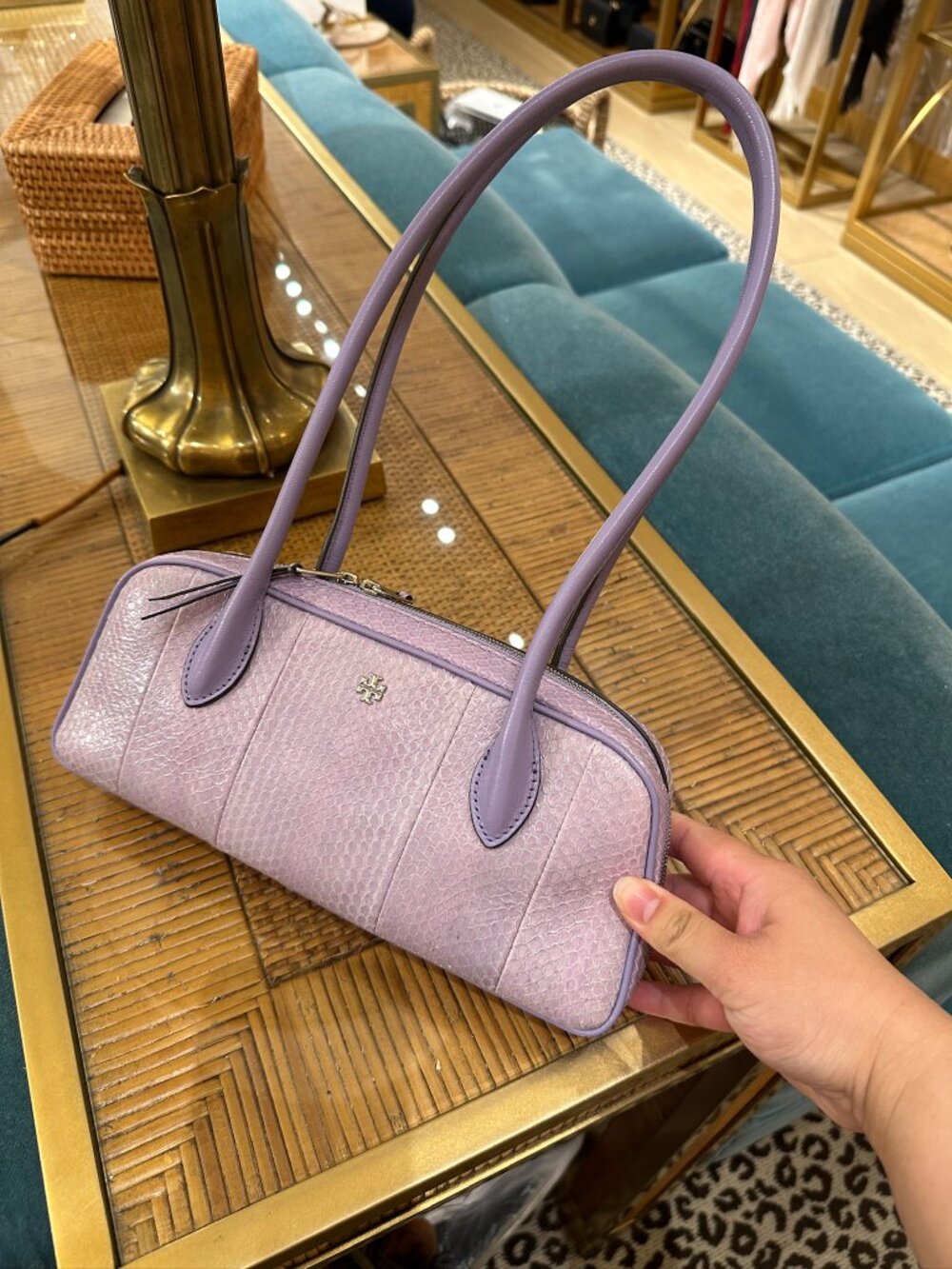 NWT! Tory Burch Rory Box Satchel 181102 In Lavender Sun Water Snake Leather - Picture 2 of 11